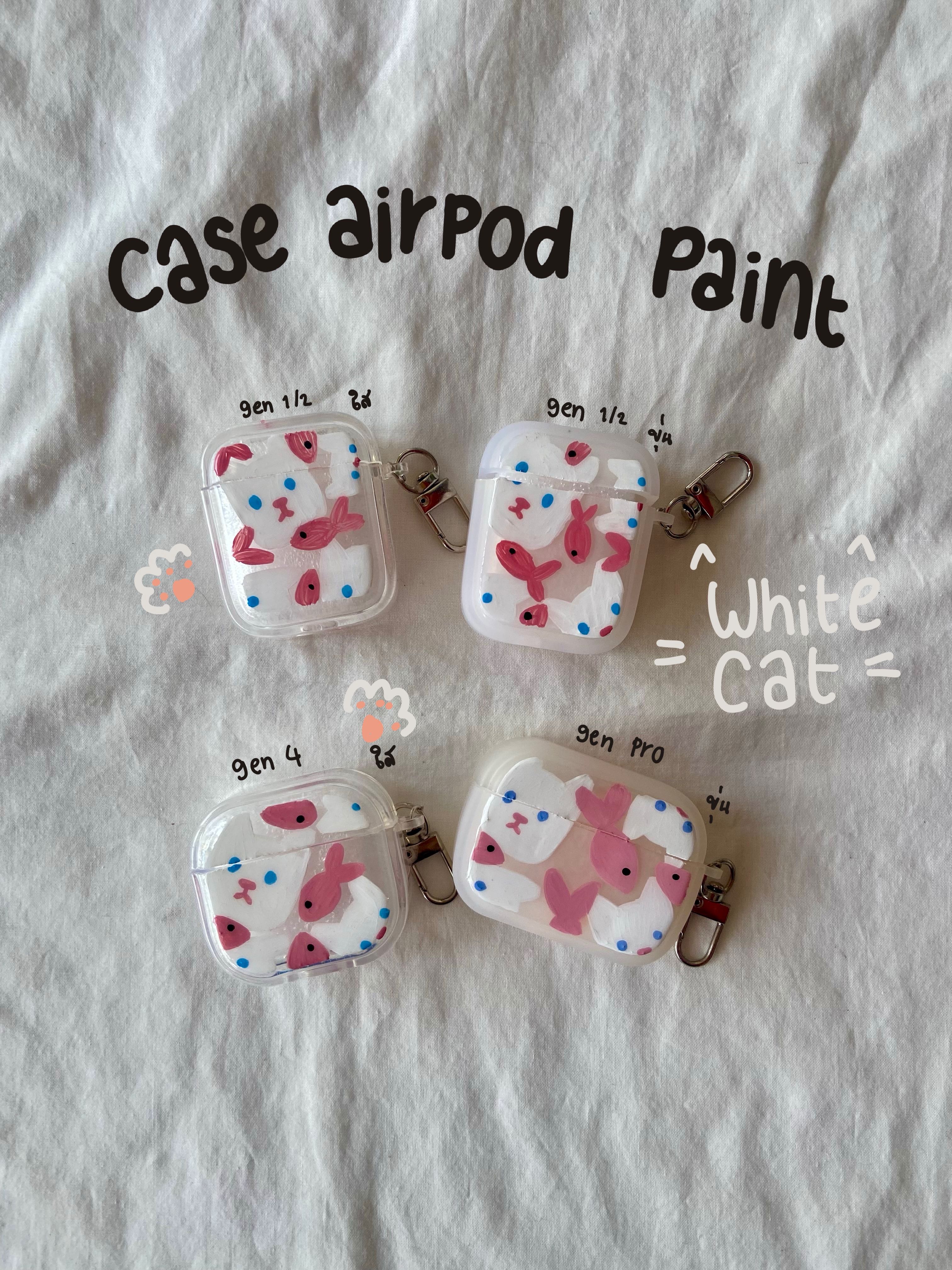Case AirPods Hands Paint — White Cat 🐱 