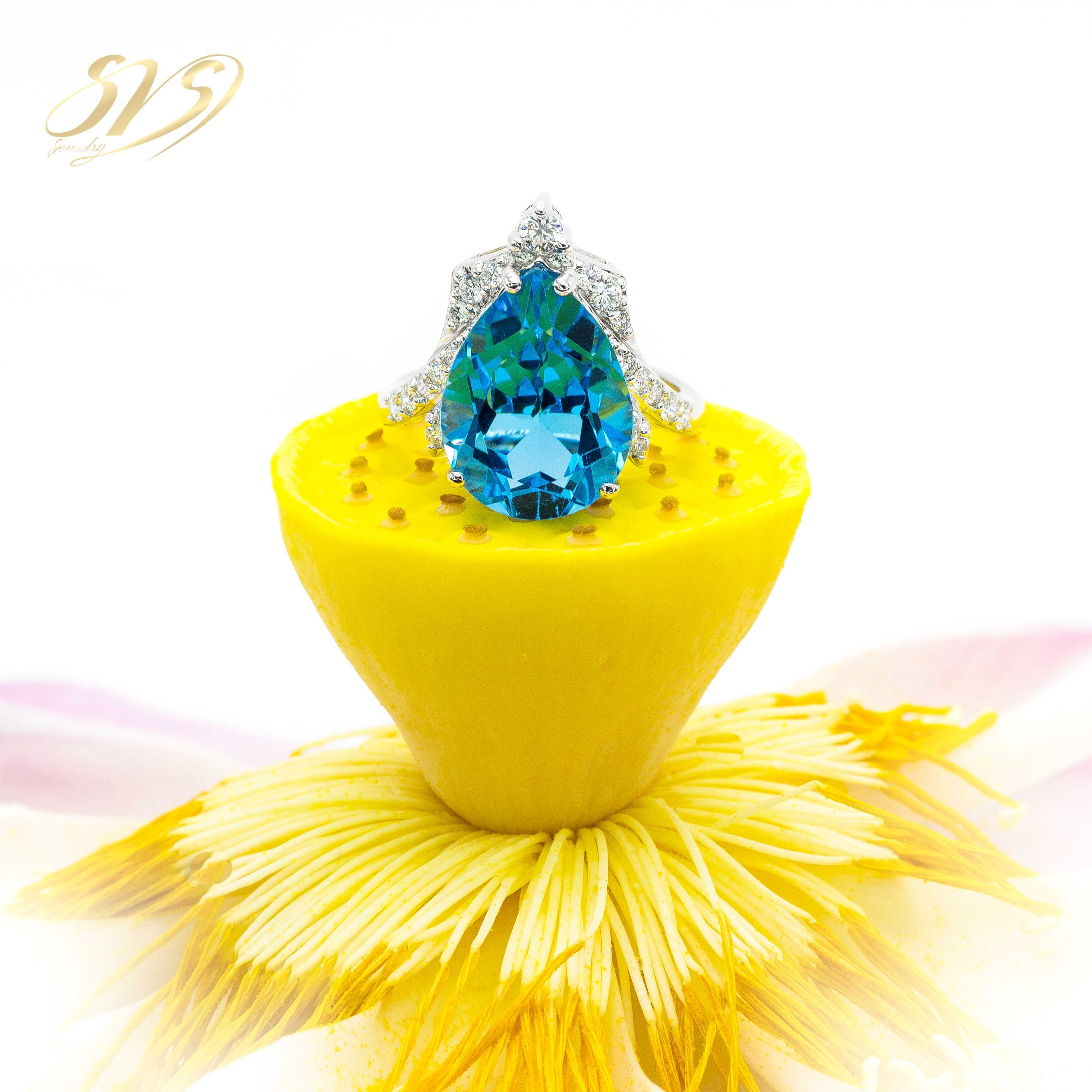 Blue Topaz Diamond Gold Ring By SVS Jewelry