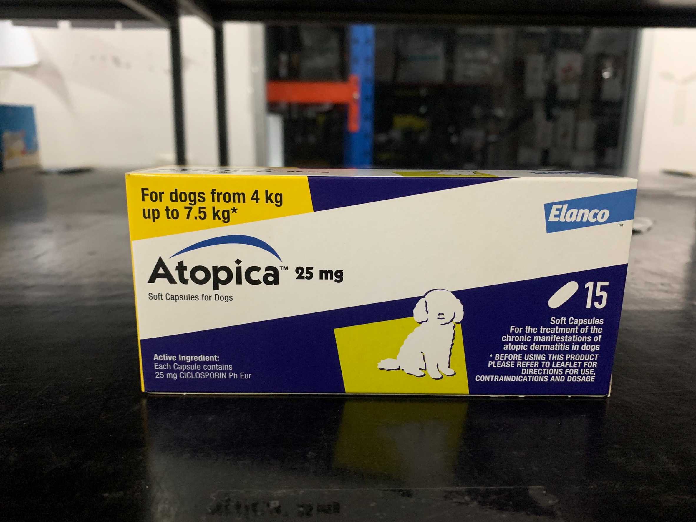 Atopica 10mg/25mg/50mg/100mg ยารักษาuuอาการภูมิแพ้ในสุนัข แบบsoft capsule 1 กล่อง( 15 เม็ด)