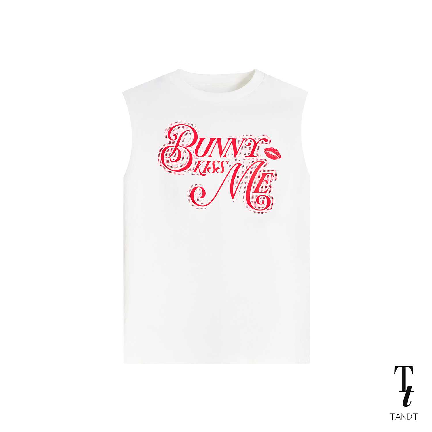 TandT -  BUNNY KISS ME T-SHIRT -  BUNNY KISS ME PRINTED COTTON JERSEY SLEEVELESS T-SHIRT