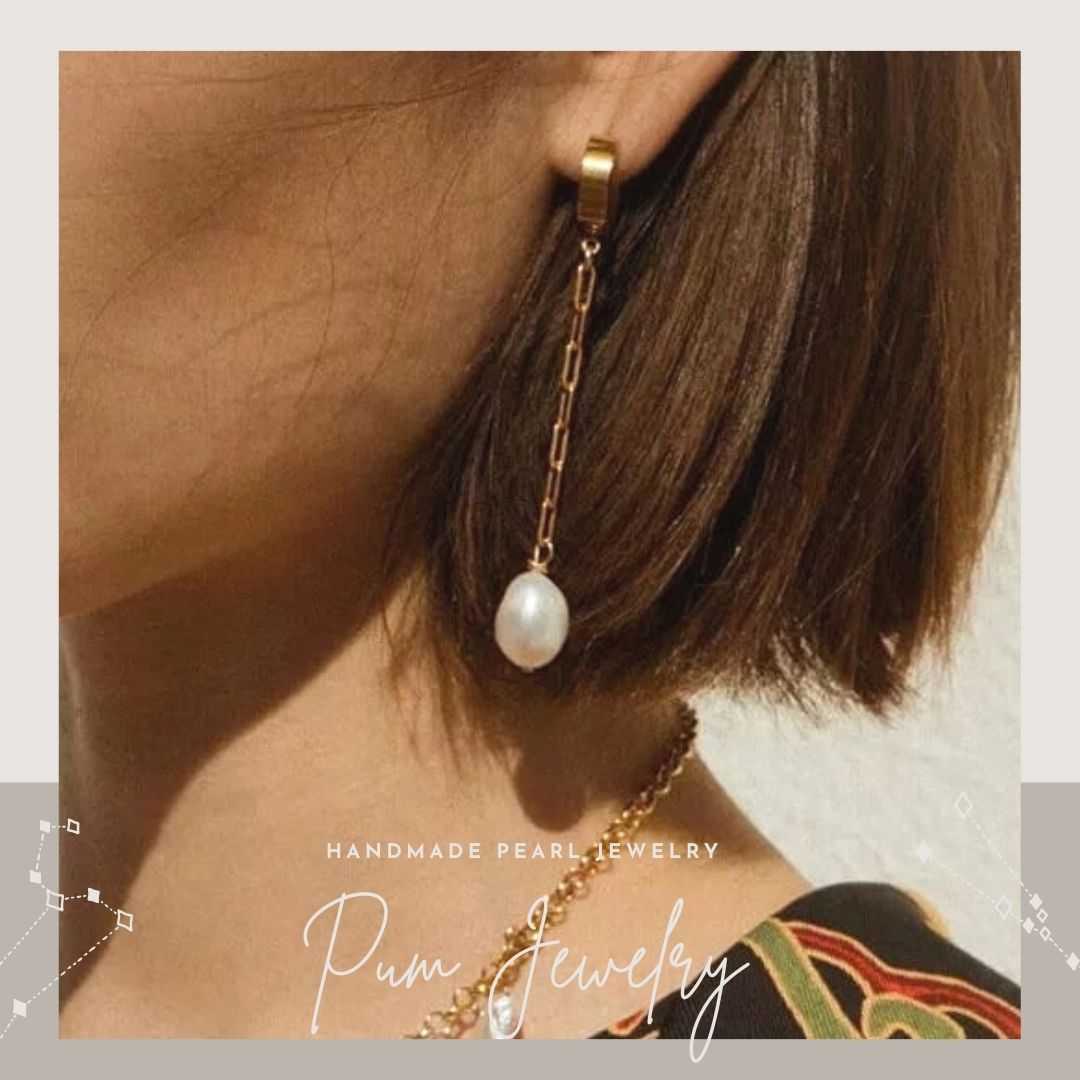 E006 ต่างหูไข่มุกน้ำจืด ต่างหูมุกแท้แนวแฟชั่น