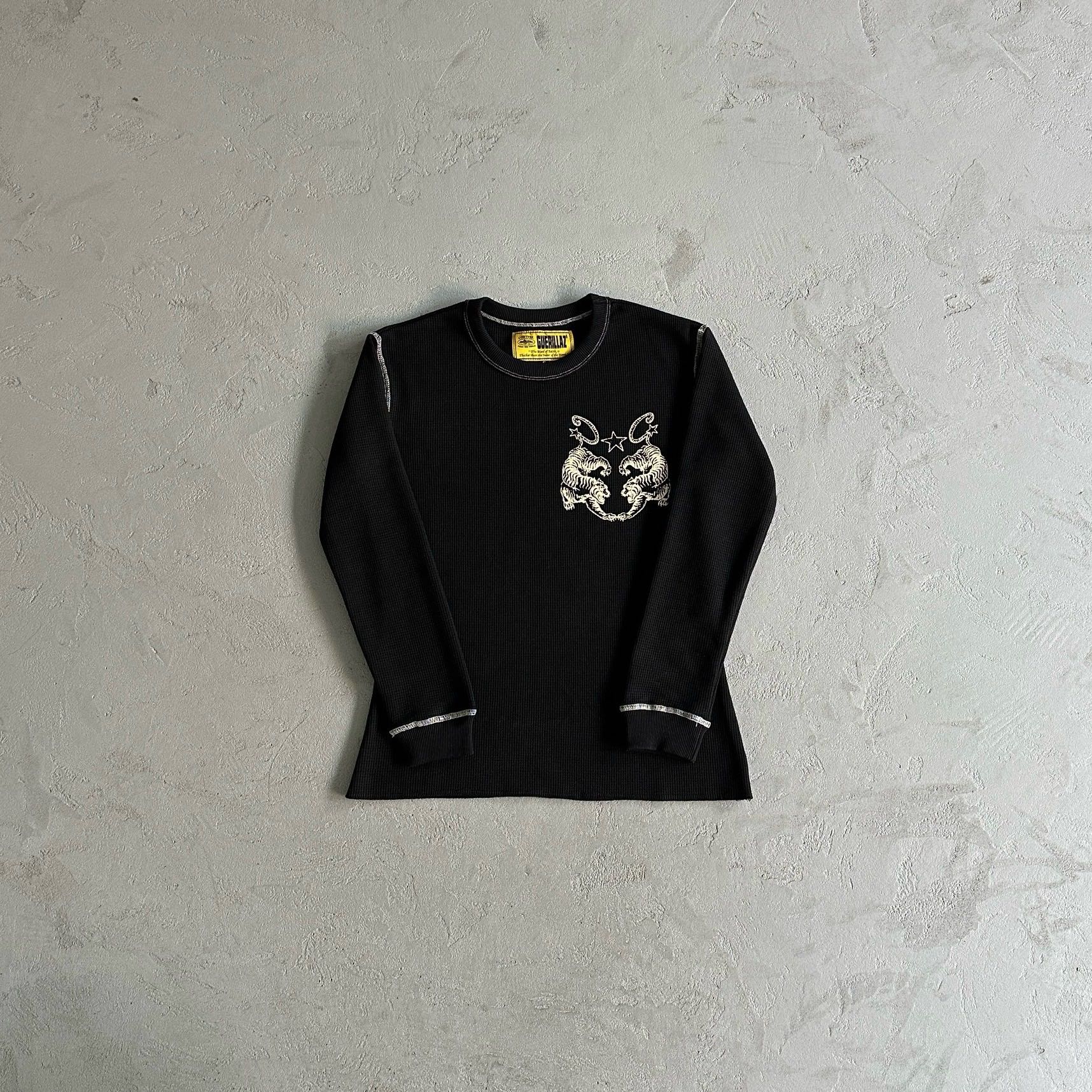 Cortiez waffle Tiger stars Long Sleeve Tee Black