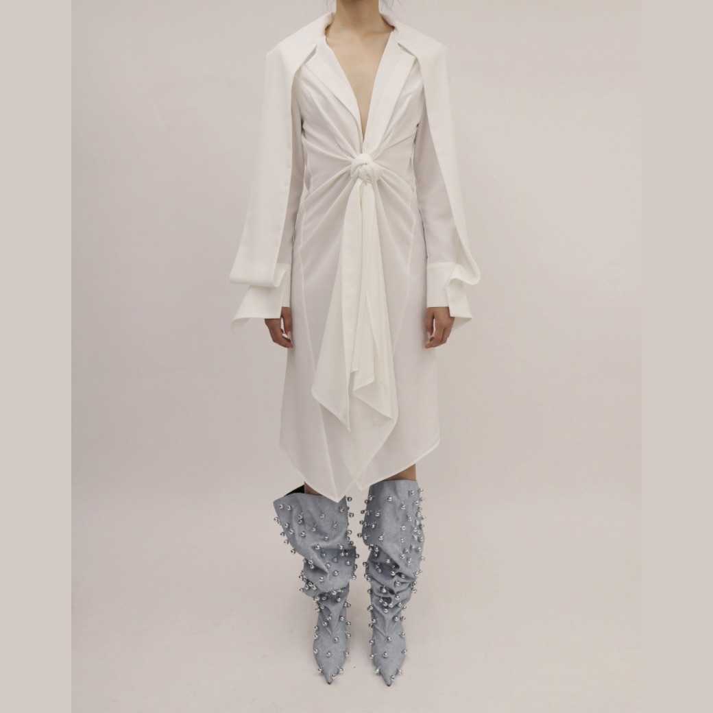 LEJE TARAE Draped Knot Dress - WHITE