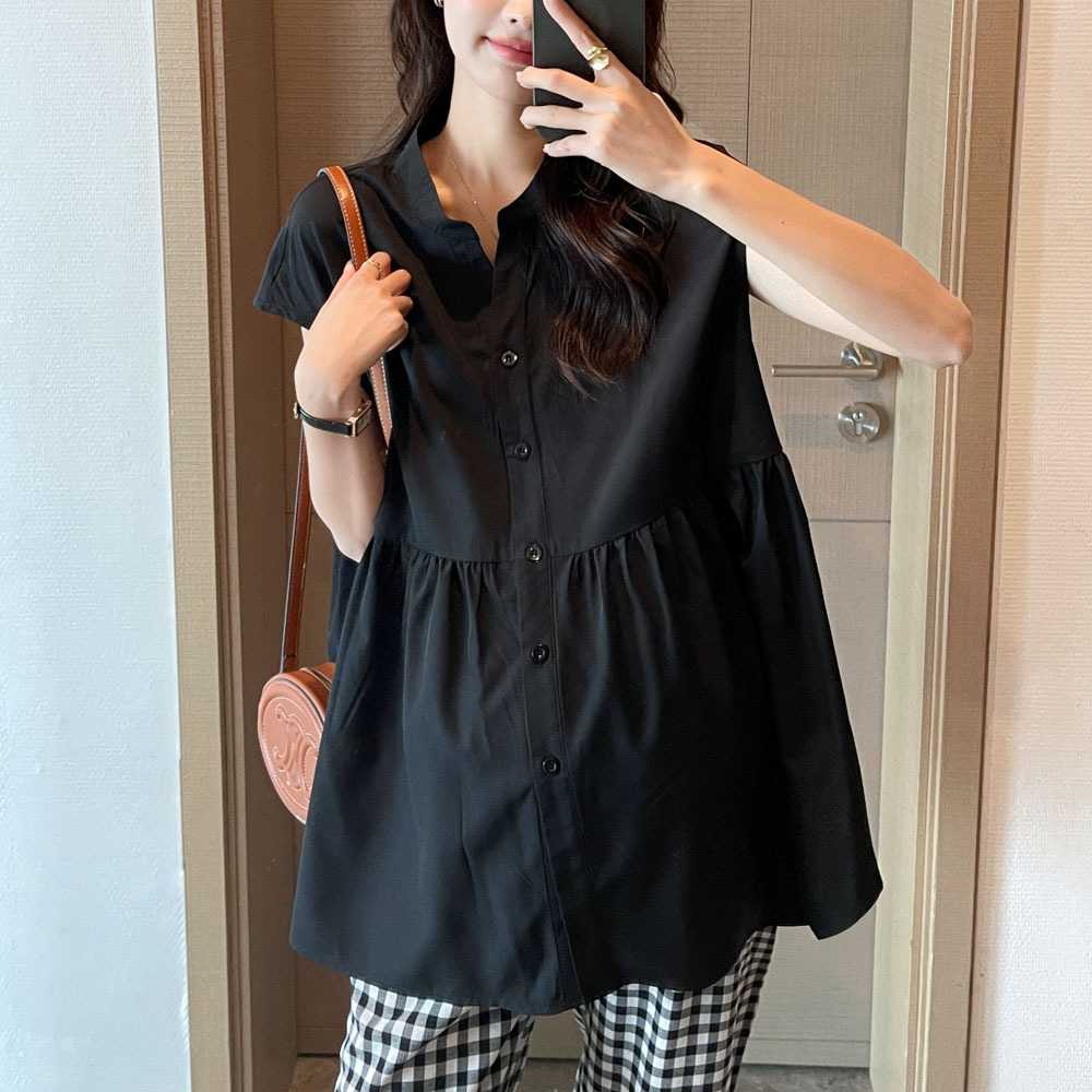 เสื้อคลุมท้องโทนสีดำแบบสุภาพสวยน่ารักมากๆ คอวีแบบคอปีน ผ้าไม่ร้อน ไม่บาง และไม่ต้องรีด