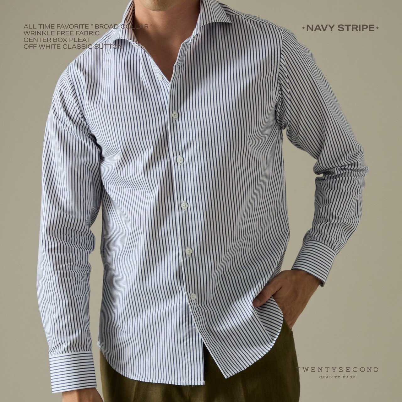 WRINKLE FREE DRESS SHIRT - STRIPE DARK BLUE
