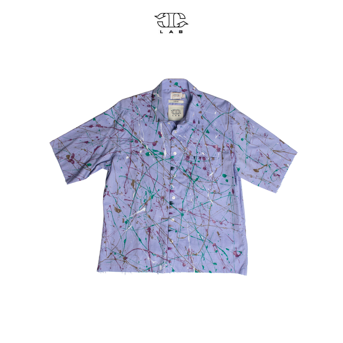 'Kate C' Shortsleeve paint splatter shirt with hand embroidery (Violet)