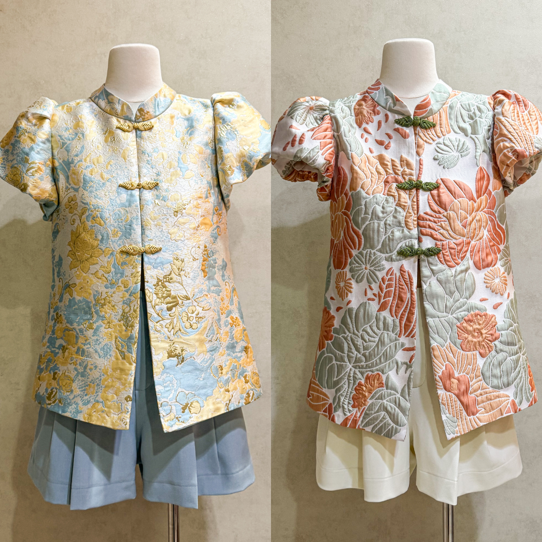 RUYI TOP - เสื้อคอจีนแขนบอลลูนสั้น