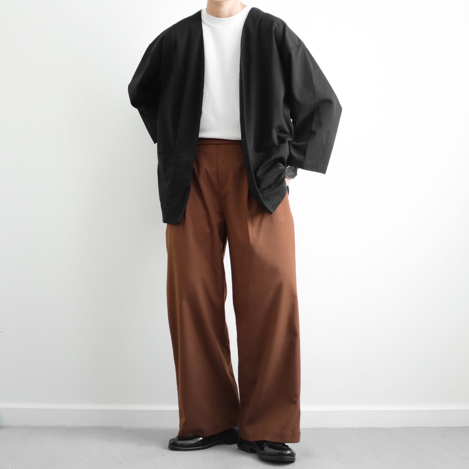 NAVY • Relaxed Cropped Cotton Straight Wide Legs Pants