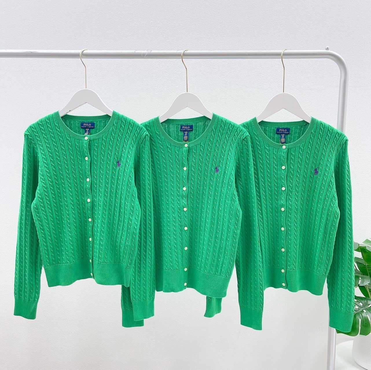 Ralph Lauren Mini Cable Cotton Cardigan (Green)