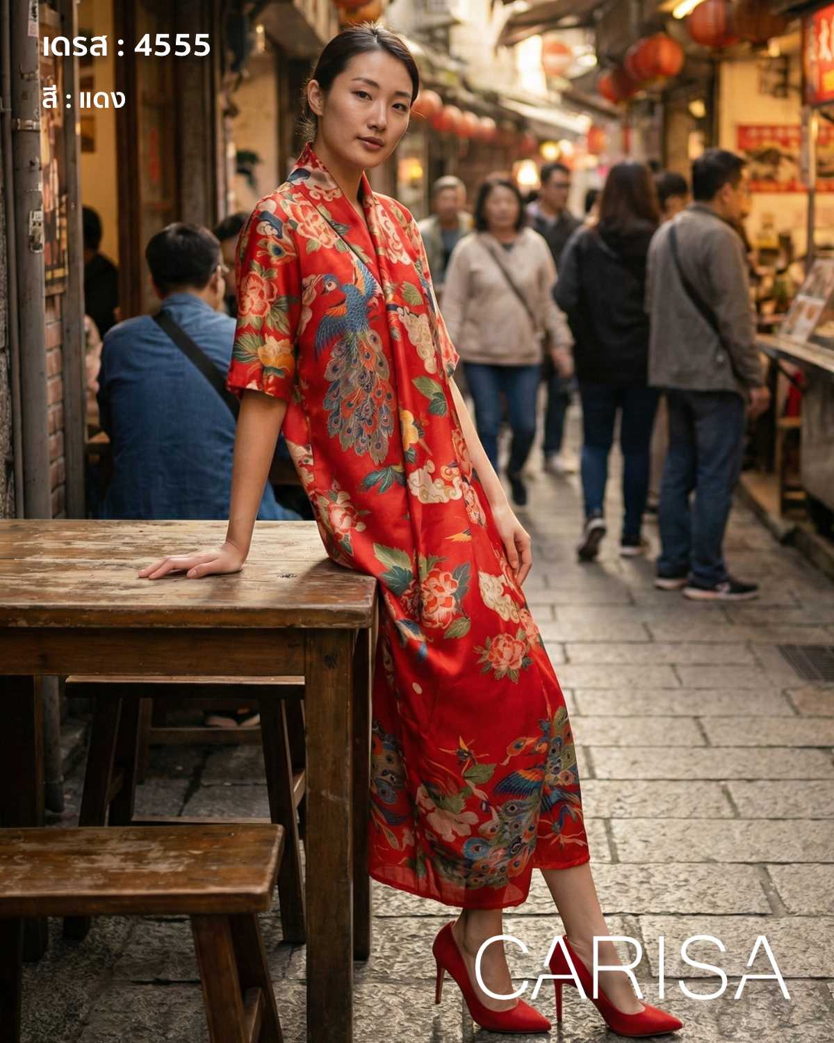 4555 เดรสผ้าพิมพ์ลาย เนื้อผ้าไหมสังเคราะห์เนื้อนิ่ม นำมาออกแบบให้เป็นเดรสที่ทันสมัย เนื้อผ้านิ่มลื่น