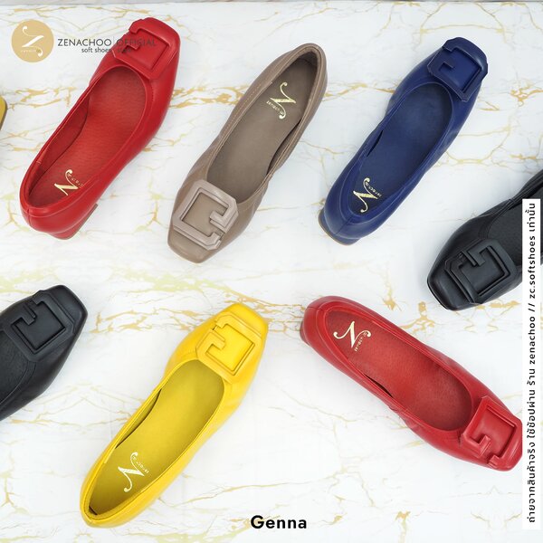ทรงปกติ:เปลี่ยนไซส์ได้-ไม่รับคืน Zenachoo รุ่น Genna สูง 1 นิ้ว รองเท้าหนังแกะแท้ หนังนิ่ม พื้นนุ่ม