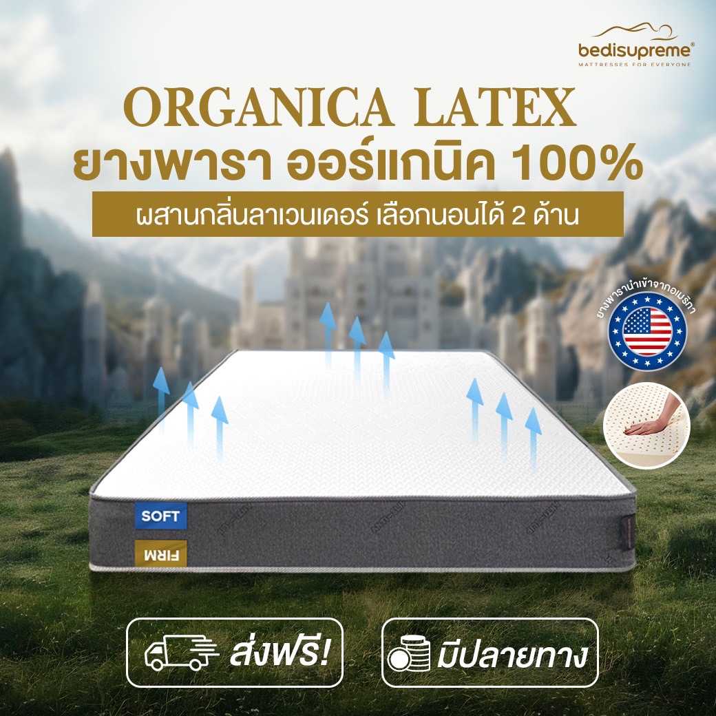 ที่นอนยางพาราแท้100% ธรรมชาติ แบบฉีดขึ้นรูป ออร์แกนิค จากอเมริกา รุ่น ORGANICA LATEX