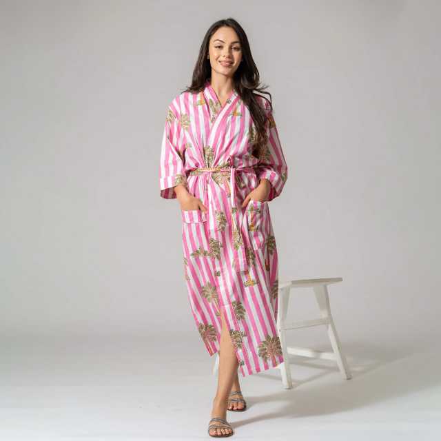 Owl and the Moon Cotton Robe (White & Pink, Free Size)