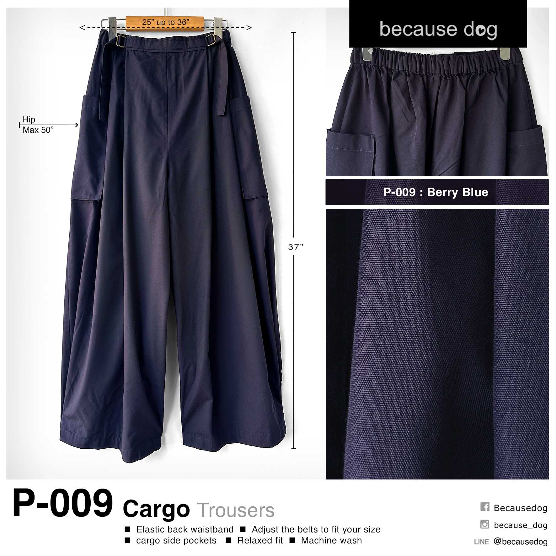 P-009 : Berry Blue ผ้าคอตตอนผสมโพลี สีน้ำเงินอมม่วงนิดๆ ผ้าเบา นุ่มใส่สบายค่ะ