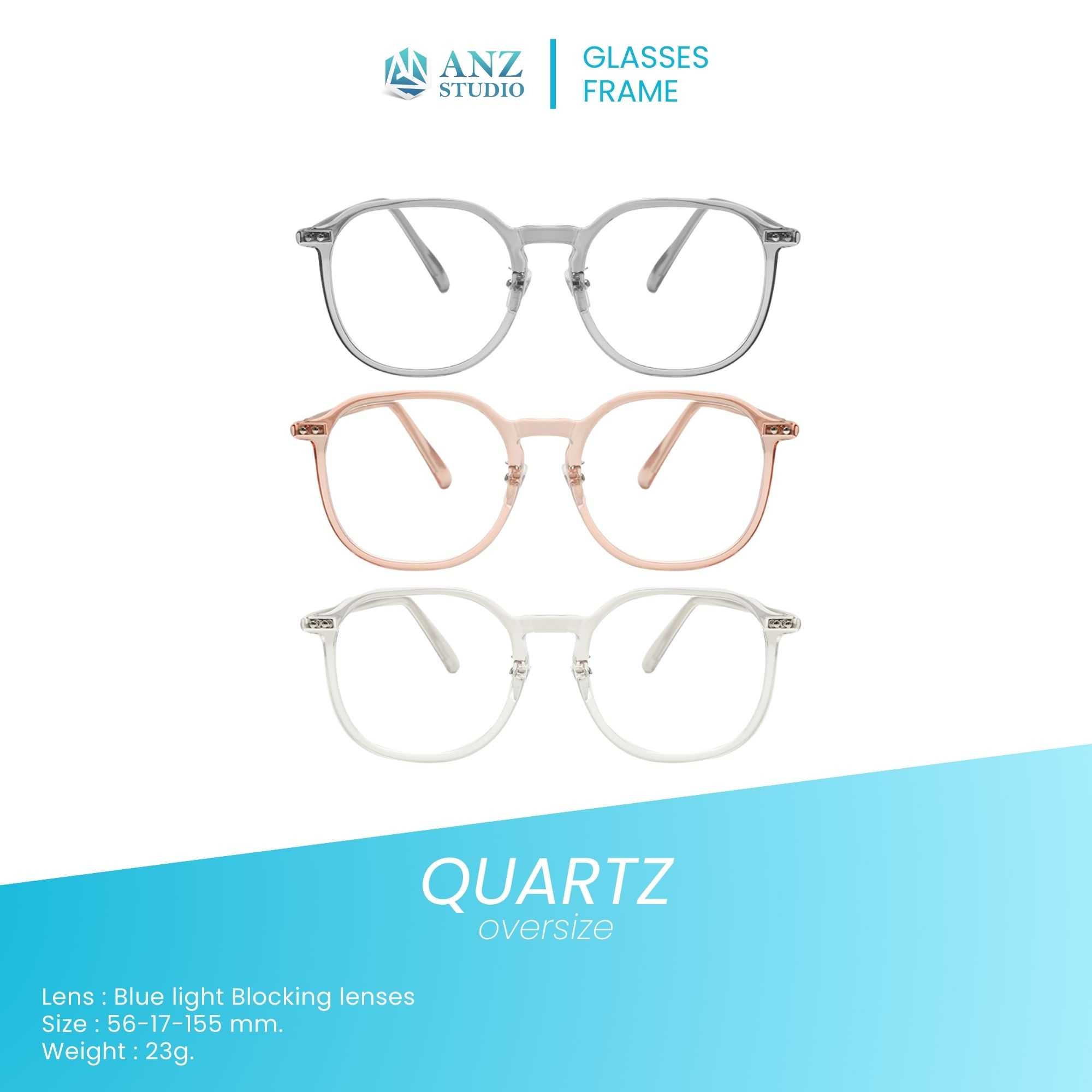 ANZ STUDIO แว่นกรองแสงสีฟ้า เลนส์ถนอมสายตา กรอบทรงเหลี่ยม รุ่น QUARTZ Oversize