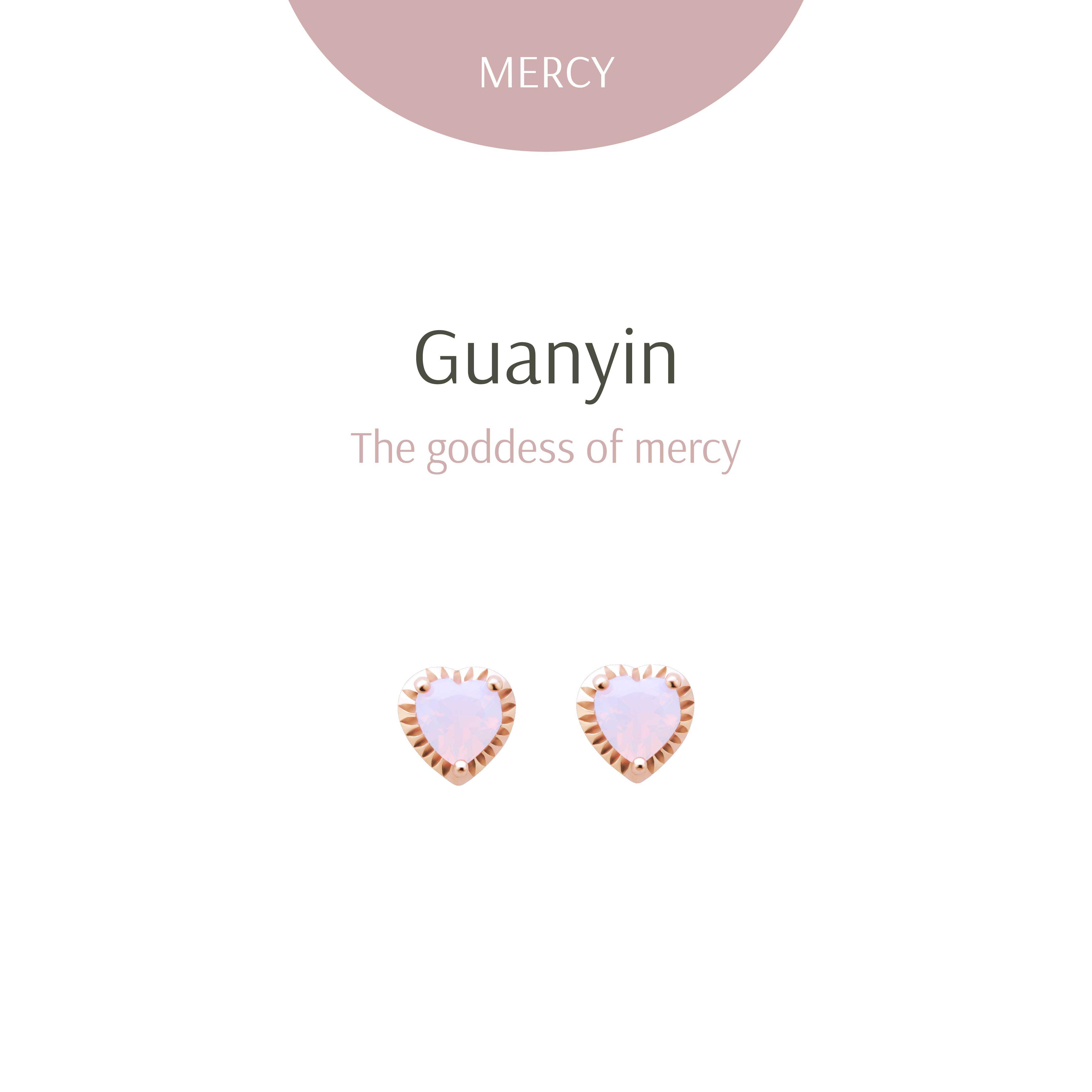 Guanyin Heart Pink Gold Studs