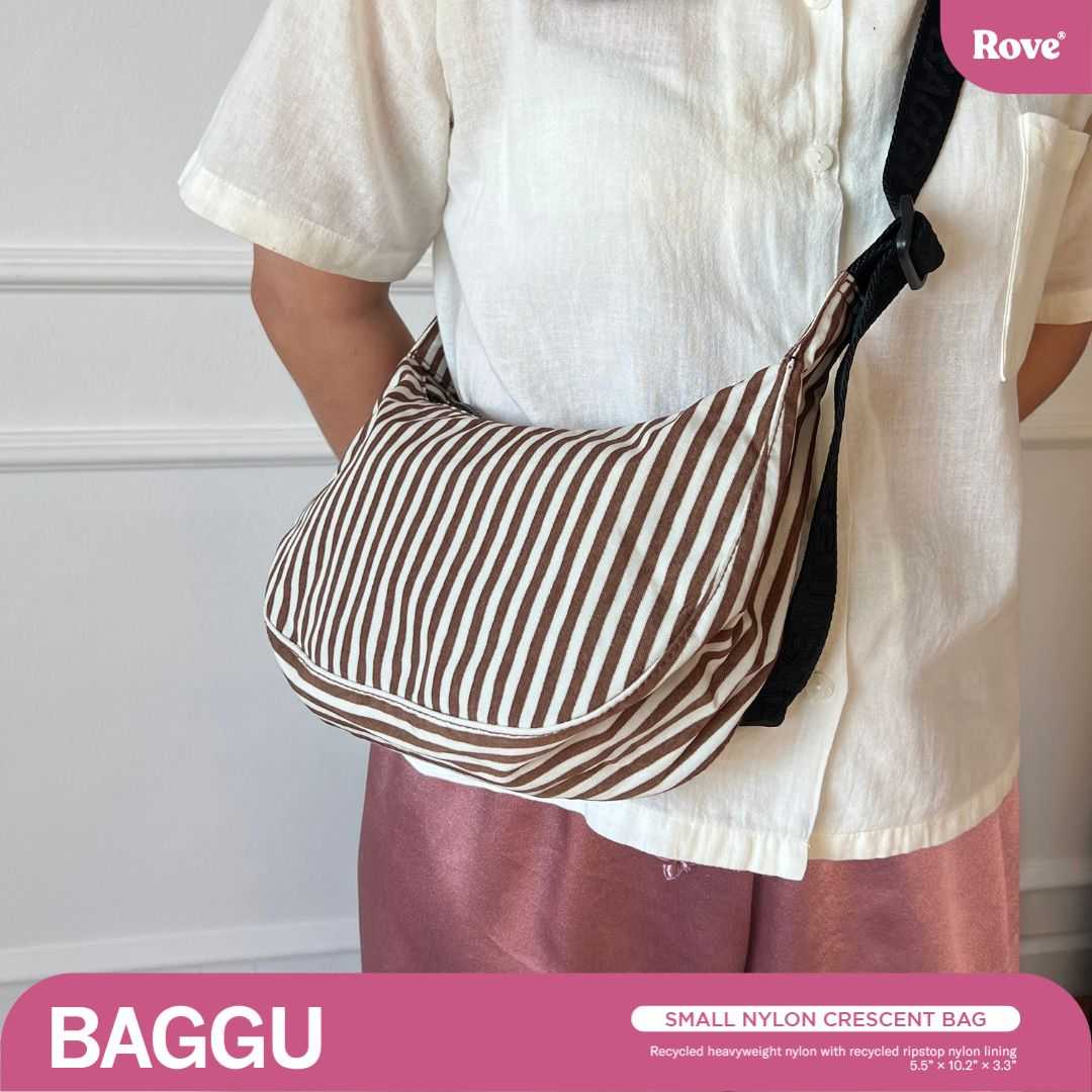 BAGGU Small Nylon Crescent Bag - Brown Stripe
