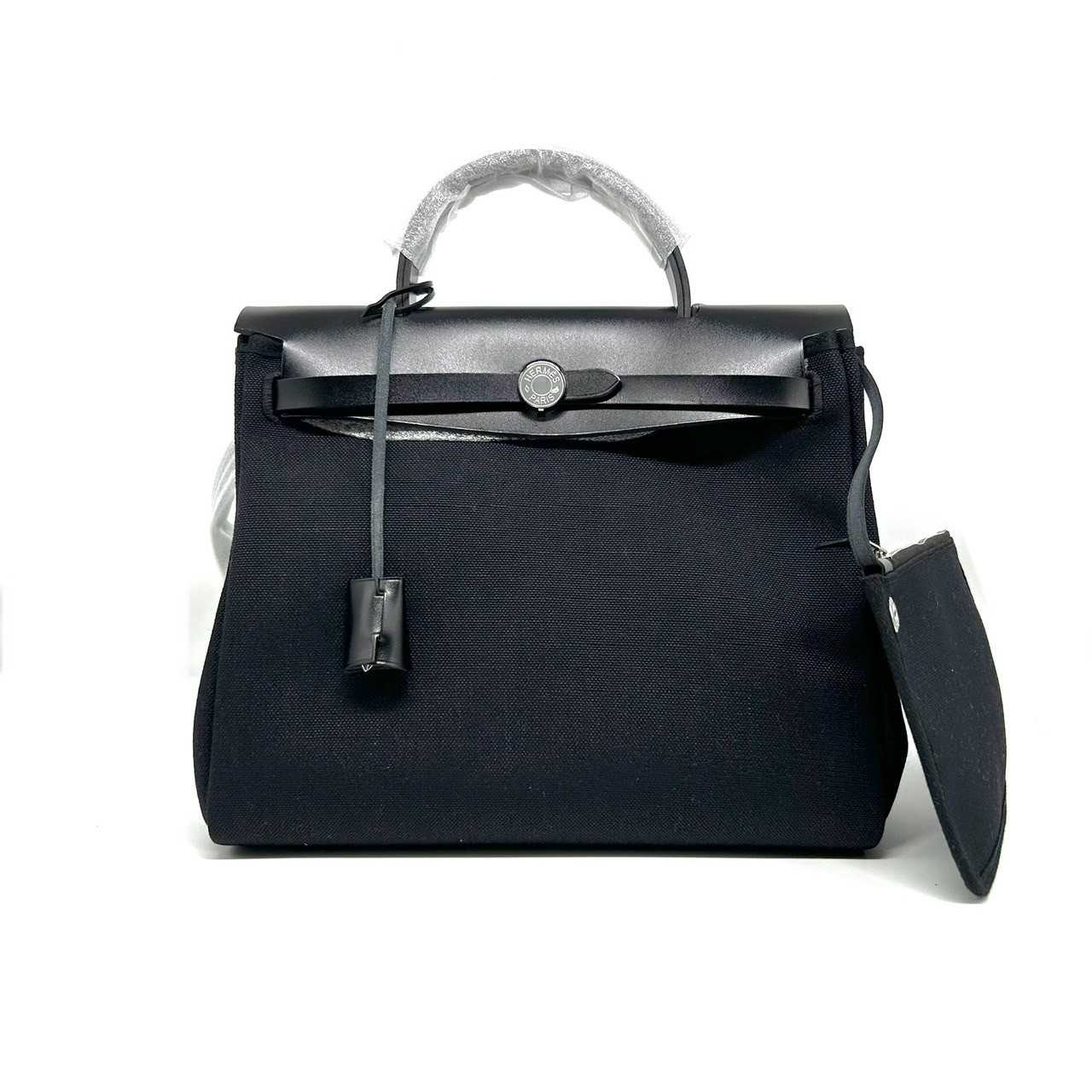 New Hermes Herbag31 noir canvas phw stamp B