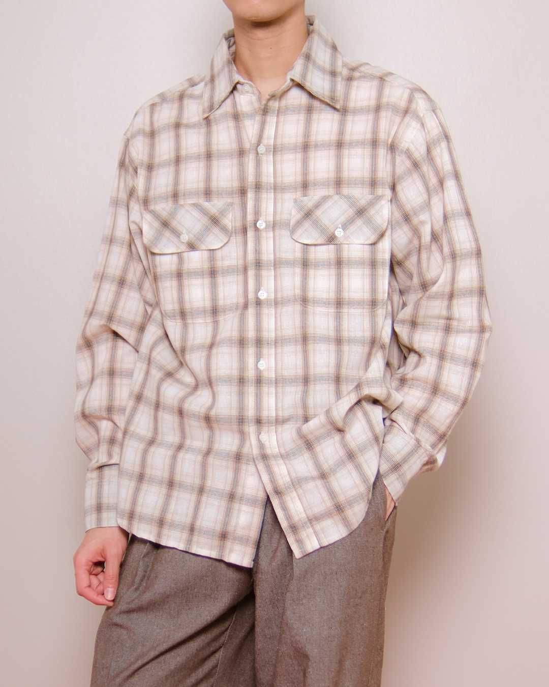 Relaxed Linen Checked Shirt in Beige