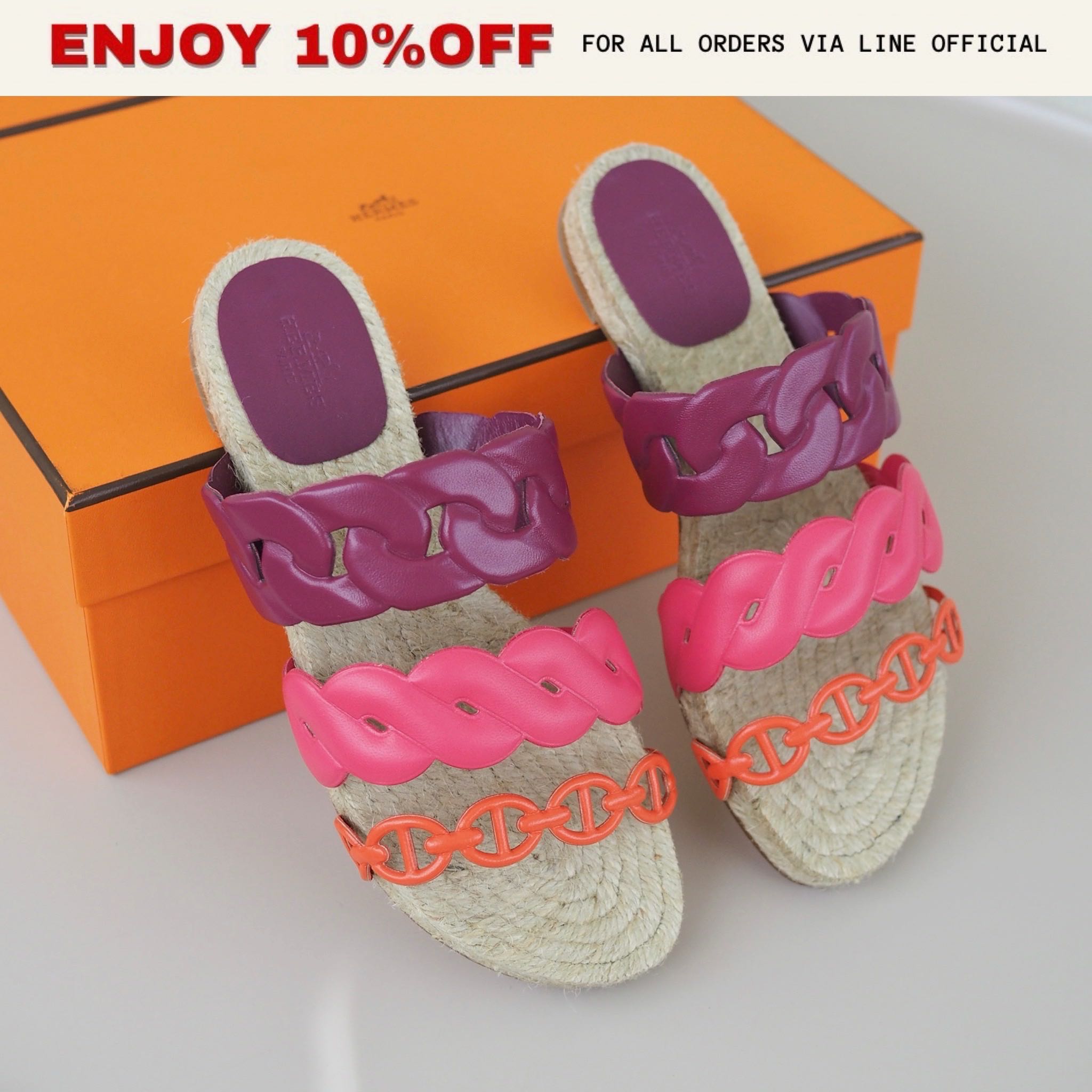 NEW! HERMES Gwen Espadrilles สี Multicolore Violet Lilas | Shoes
