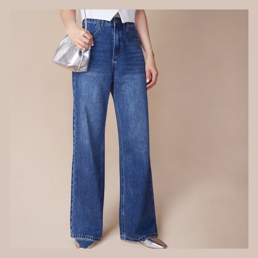 ยีนส์เอวสูง wide leg สี dark wash