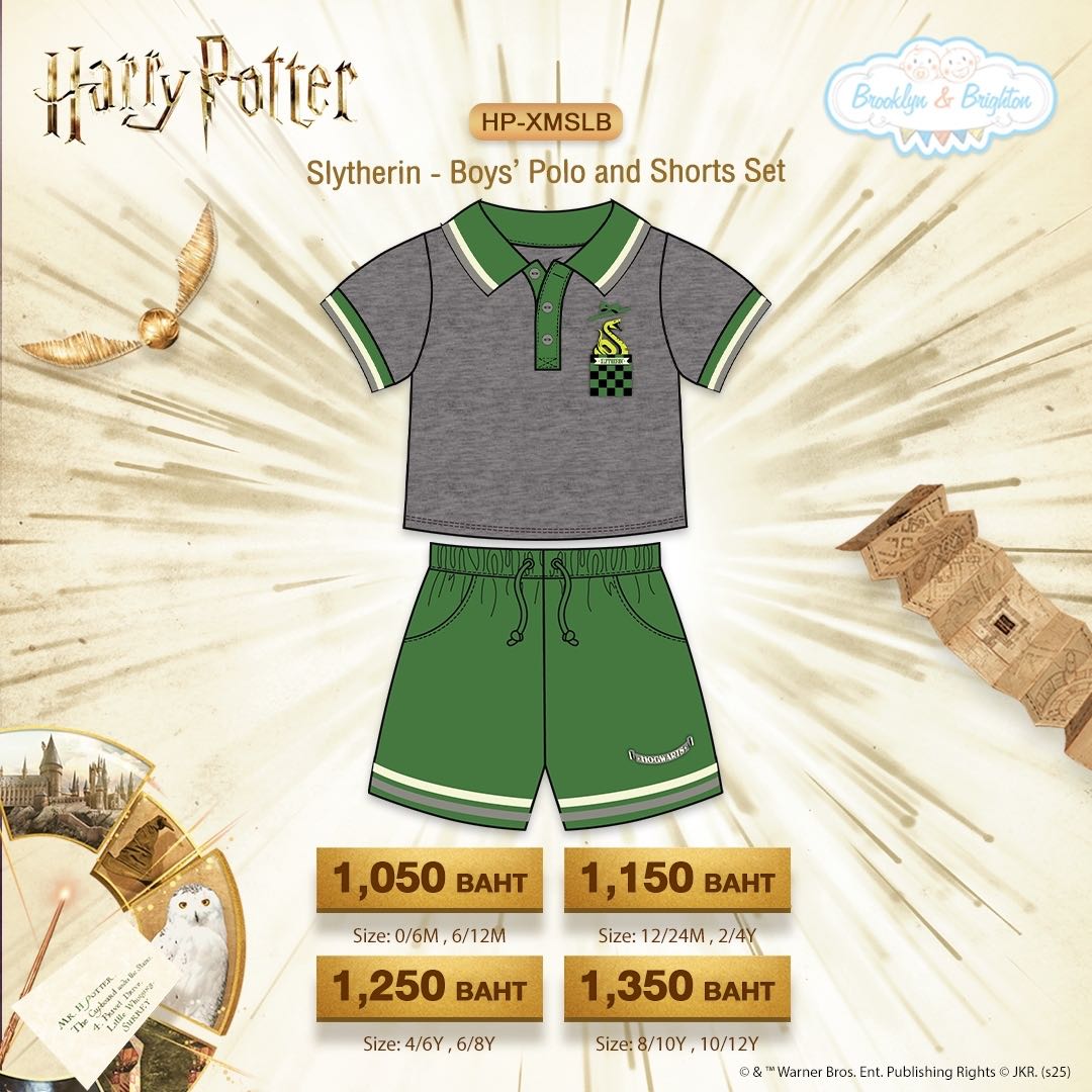 Harry Potter X’mas - Slytherin Boys’ Polo and Shorts Set | HP-XMSLB (size: 0/6M-10/12Y)