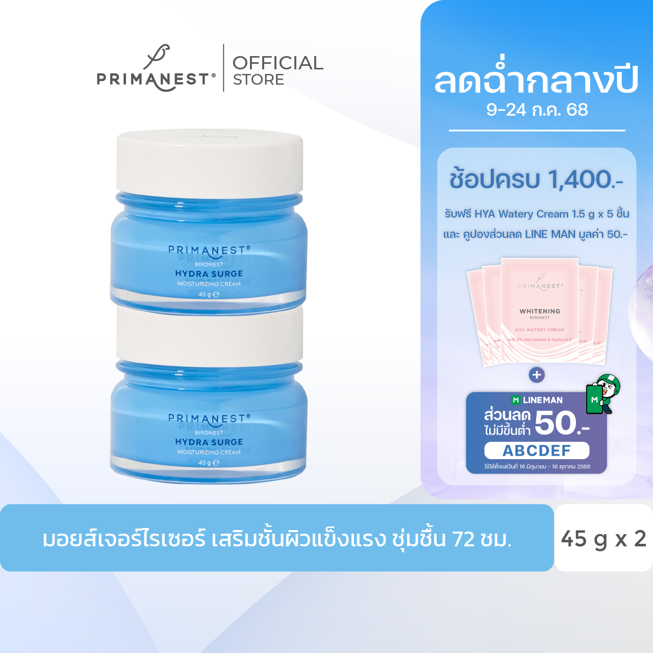 1แถม1PrimaNest Hydra Surge Moiturizing cream 40 g.