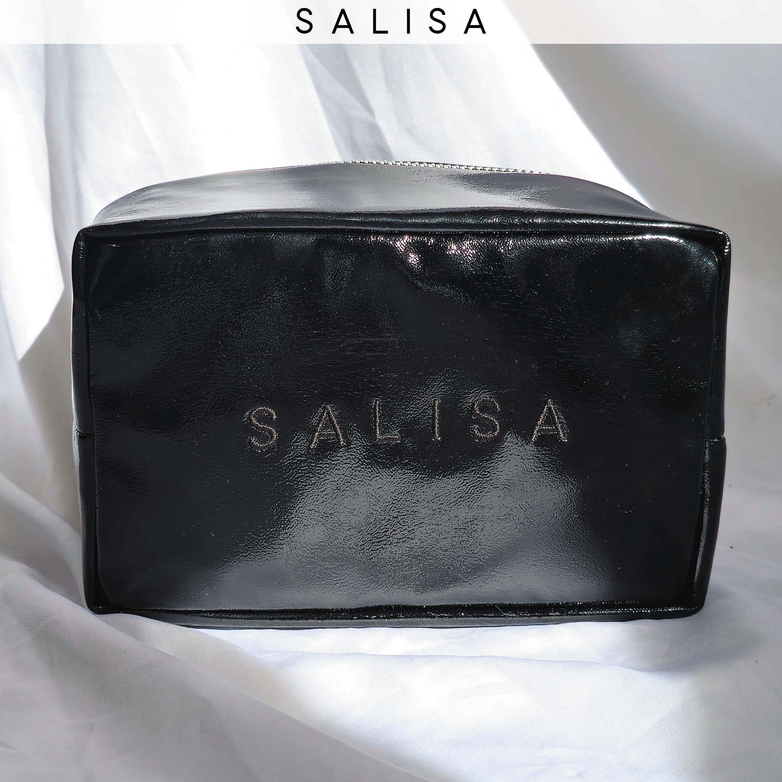 PATENT TRAVEL BAG BLACK POUCH size 7 x 4.45x 5นิ้ว  กระเป๋าเครื่องสำอาง