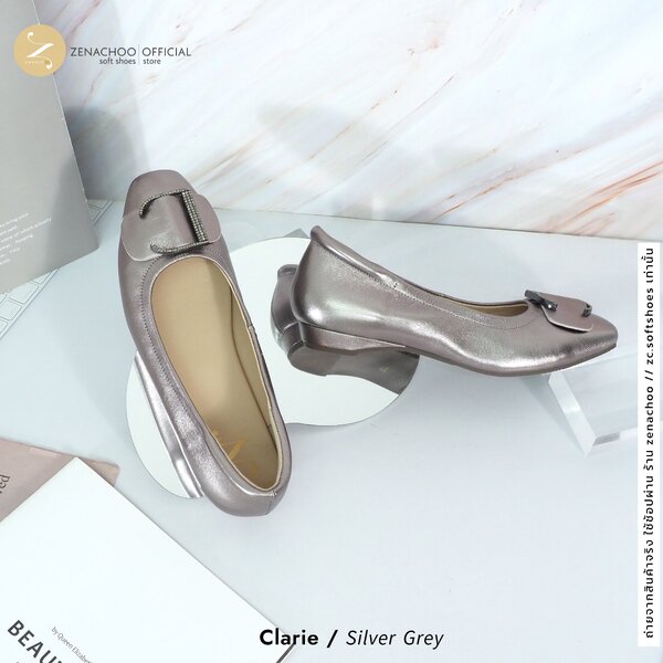 ทรงปกติ:เปลี่ยนไซส์ได้-ไม่รับคืน Zenachoo รุ่น Claire สูง 1 นิ้ว รองเท้าหนังแกะแท้ หนังนิ่ม พื้นนุ่ม