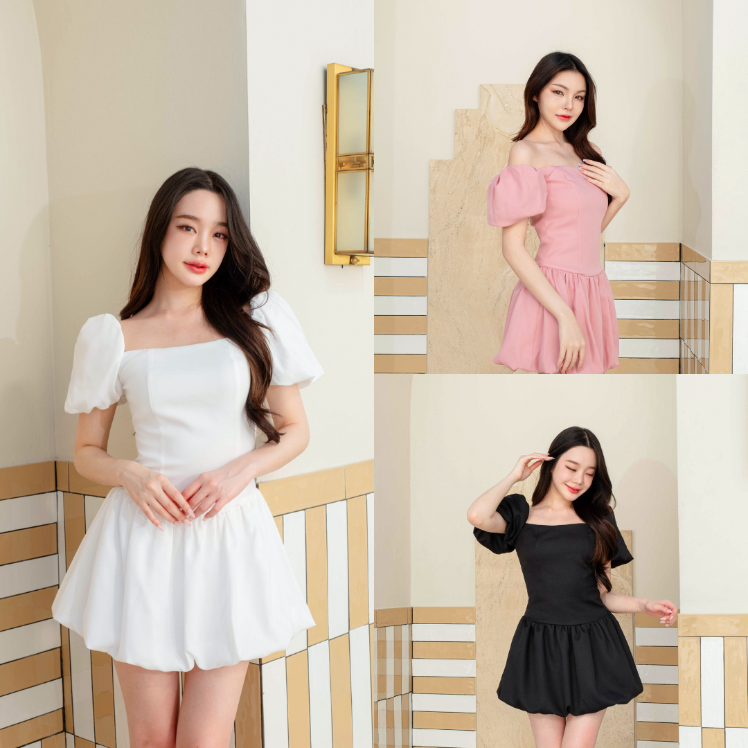 Pirunya - Mini Dress 37 เดรสสั้น มินิเดรส แขนพอง กระโปรงบอลลูน (มีกางเกงซับใน)