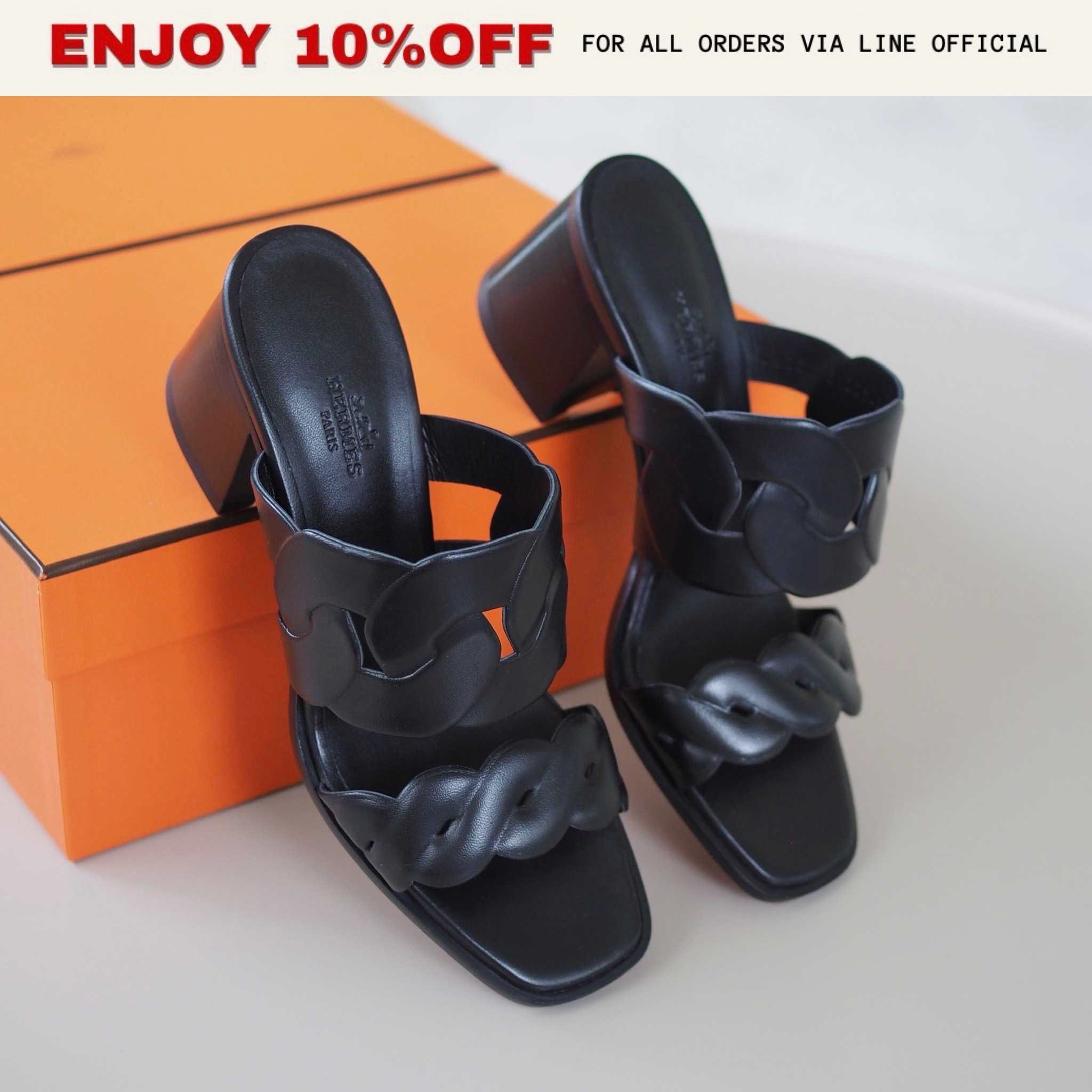 NEW! HERMES Gaby 60 Sandals สี Noir | Shoes