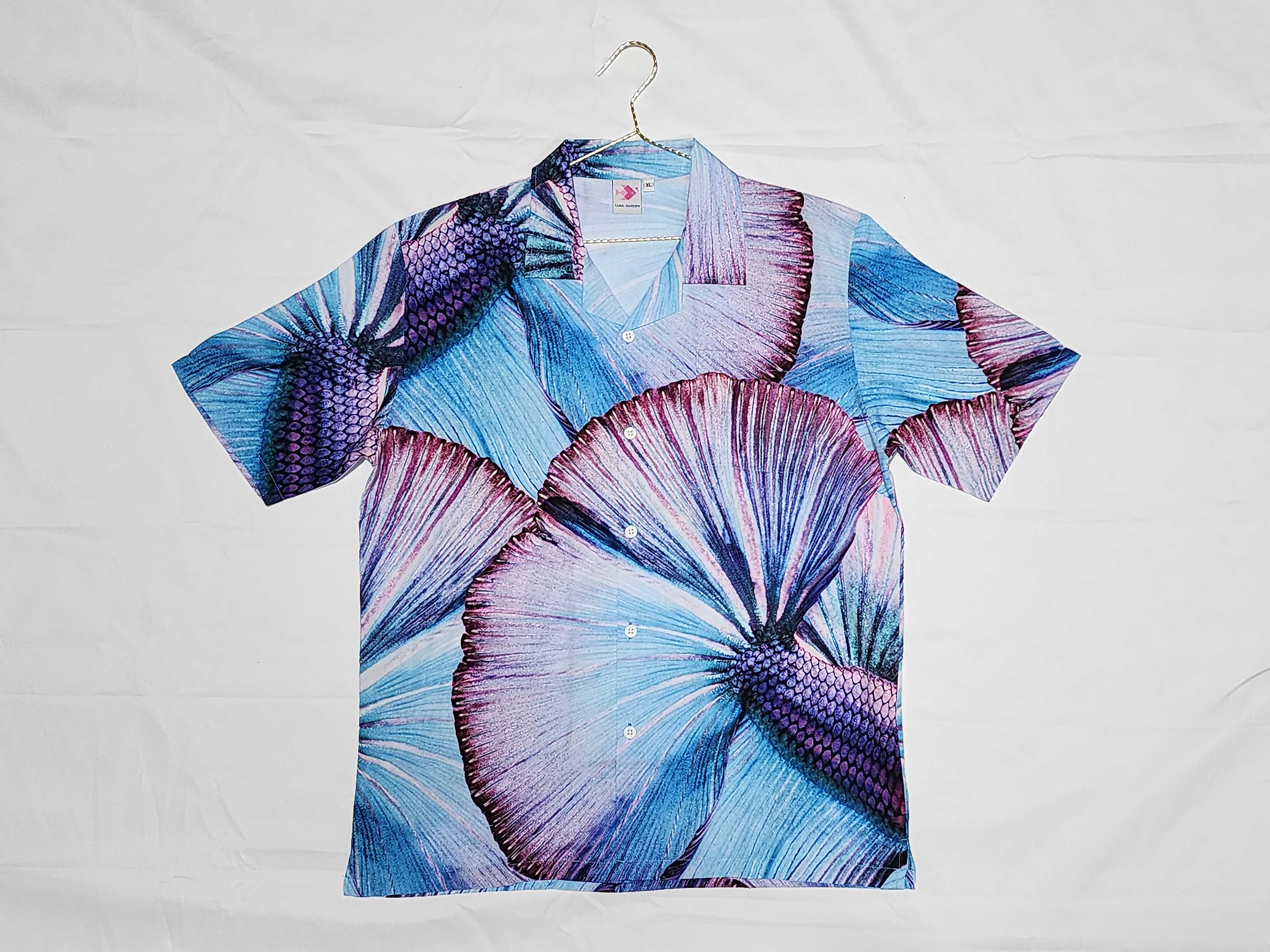 LightBlue Mix Halfmoon Betta Hawaii Shirt - LightBlue