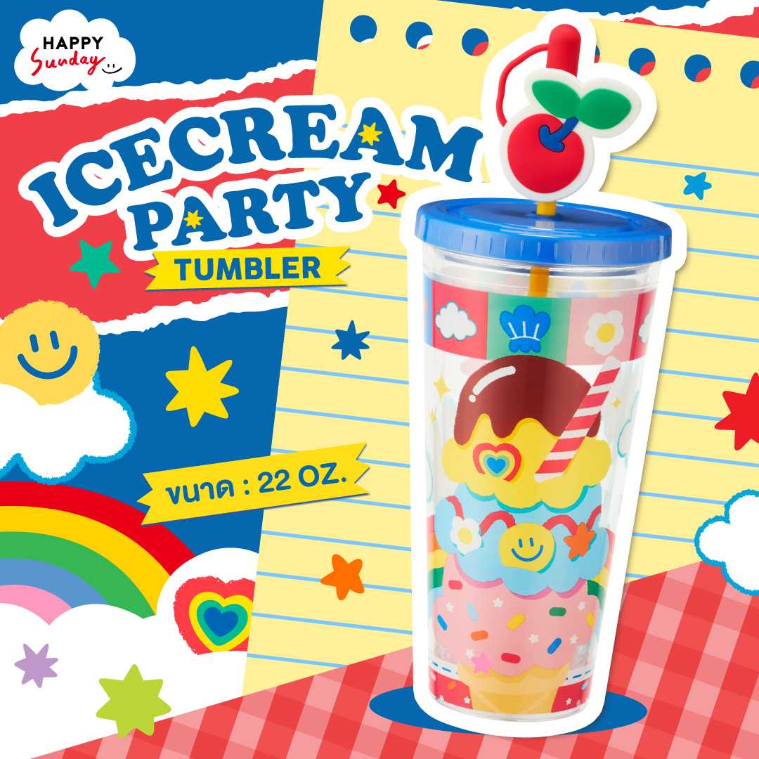 ICE CREAM PARTY TUMBLER | แก้วทัมเบลอร์ลายไอศครีม