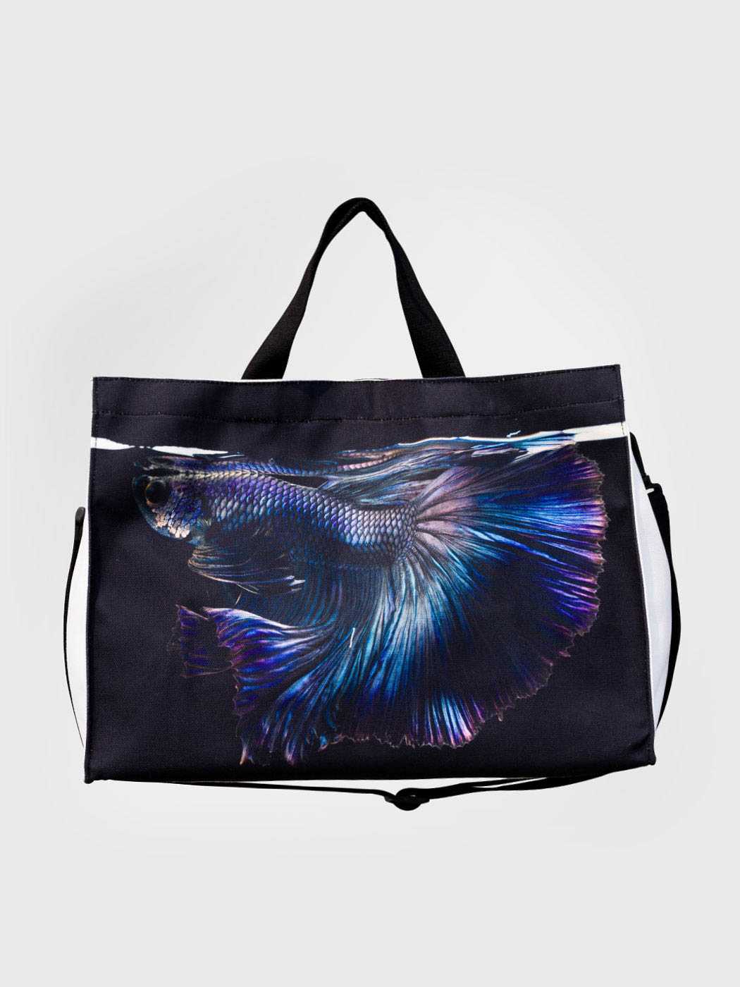 Dark Blue Halfmoon Betta Large Tote - Black/Blue