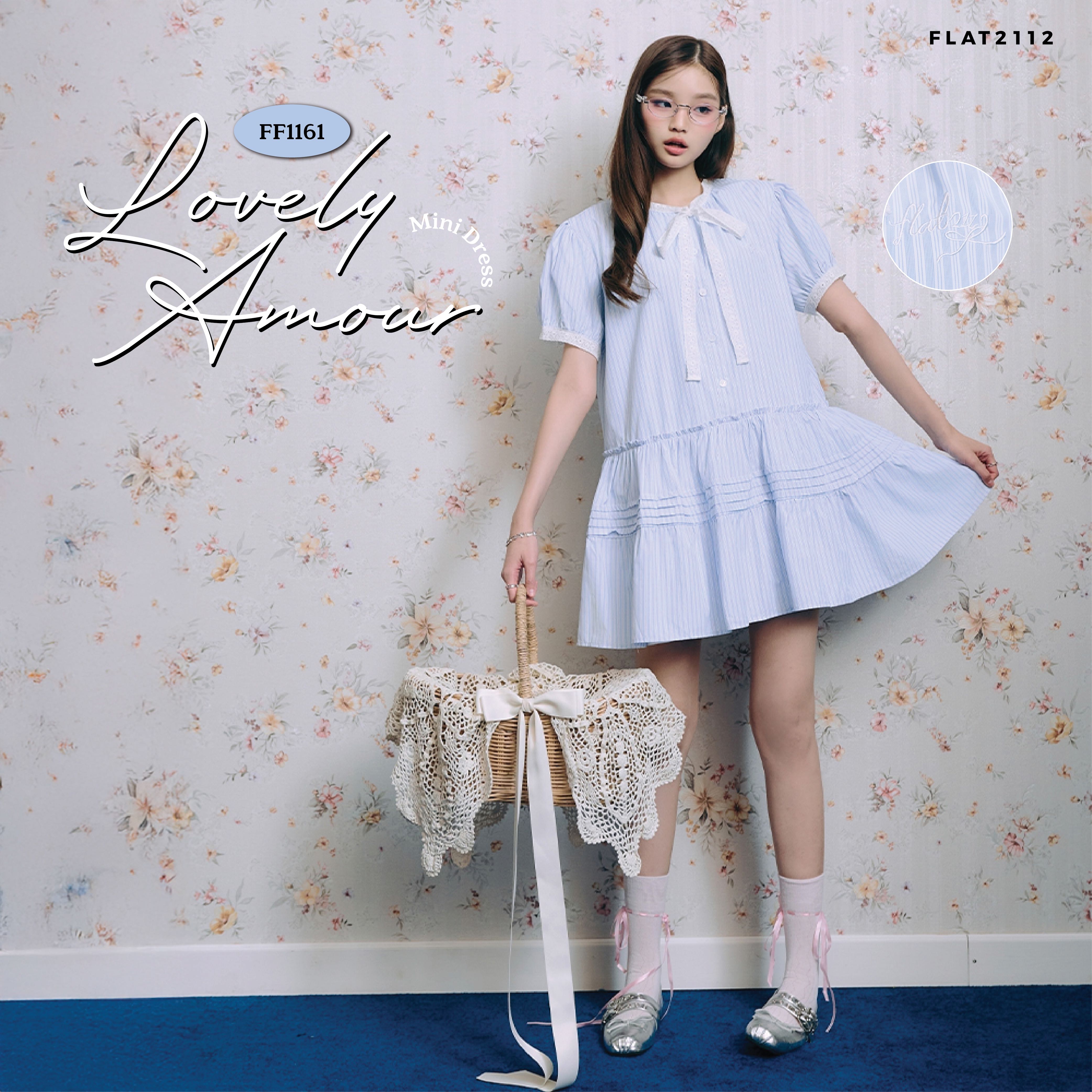 FLAT2112 FF1161 : LOVELY AMOUR MINI DRESS เดรสสั้น ใส่เที่ยว ผ้าคอตอนใส่สบาย ผ้านุ่ม มีพลัสไซส์