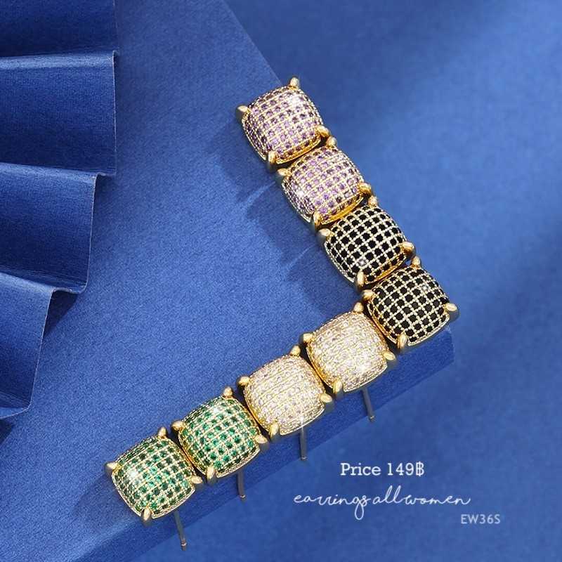 EW36S  ต่างหูสีเหลี่ยม  เงิน925  เพชร CZ