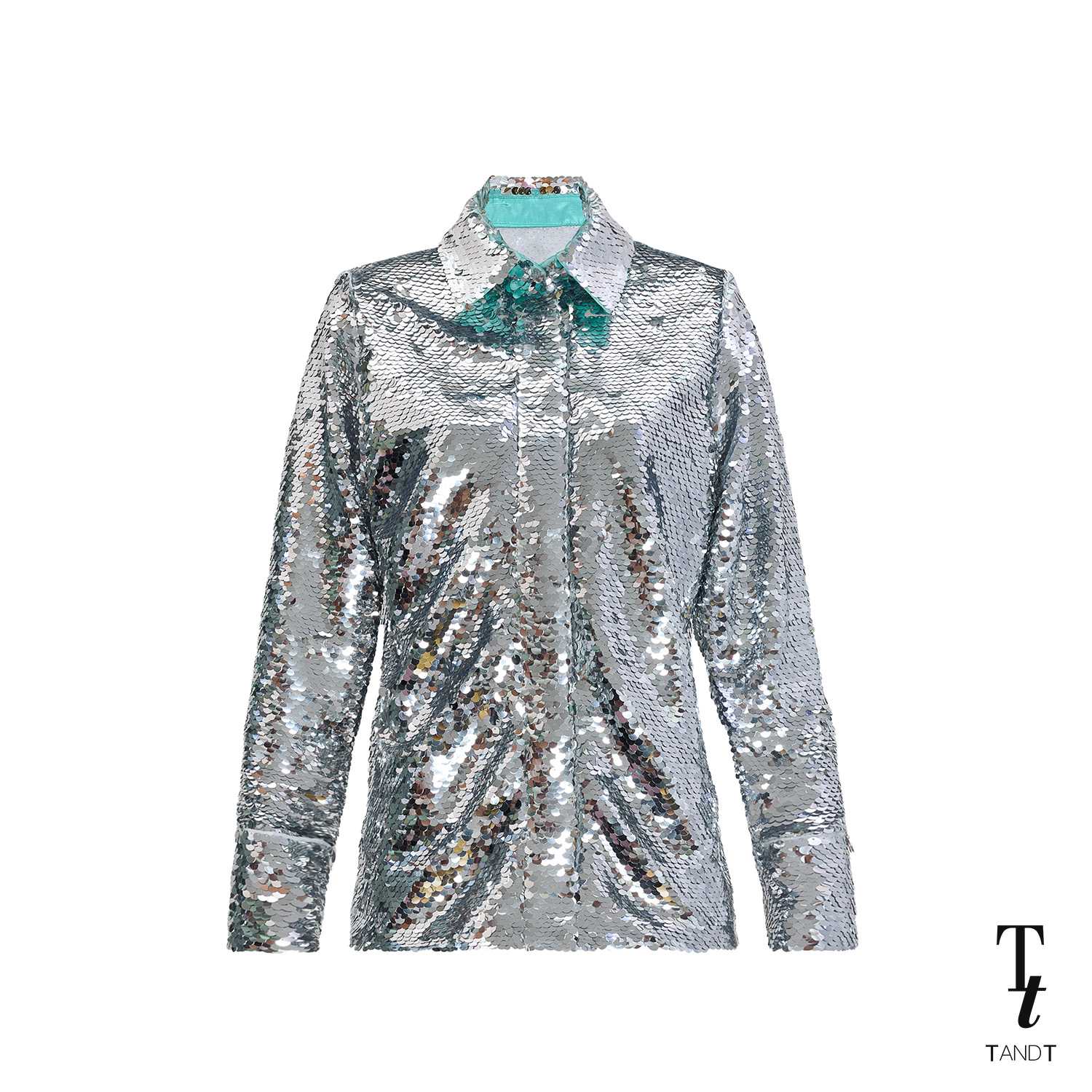 TandT - BEA TOP - FRONT BUTTON LONG SLEEVES SEQUINED SHIRT