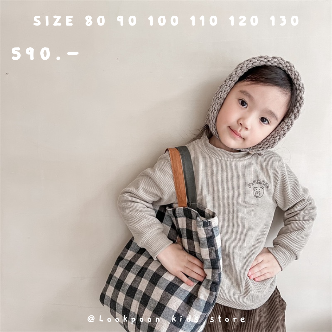 Winter❄️Waffle Brushed Warm Turtleneck Sweatshirt เสื้อกันหนาวบุขนคอเต่าผ้าวาฟเฟิลน้องหมี