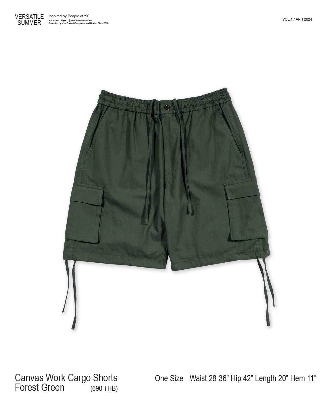 Canvas Work Cargo Shorts in Forest Green