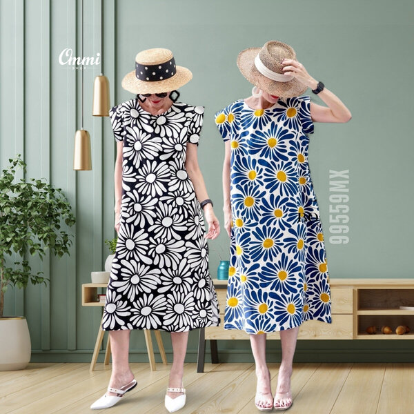 Ommishop 99559MX ชุดเดรสแฟชั่น คอกลมแขนกุด สวยหวาน Cotton Japan 100% (Bonus)[99559]