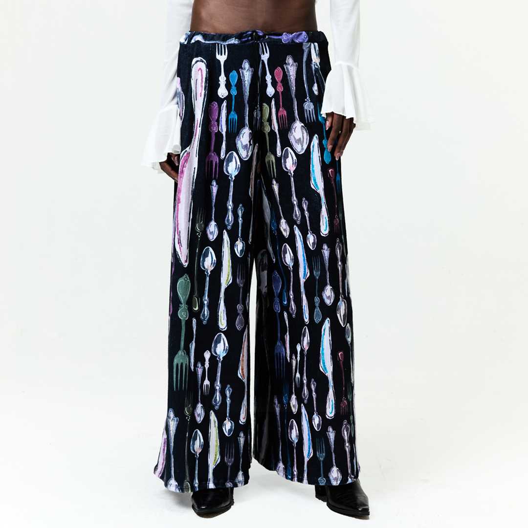 BLACKDOG BKK - SS2523 - Tableware wide leg pants - กางเกงผ้าขนหนูพิมพ์ลายขากว้าง