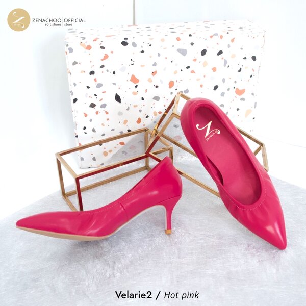 ทรงปกติ:เปลี่ยนไซส์ได้-ไม่รับคืน::รุ่นขายดี Zenachoo Velarie2 สูง 2 นิ้ว สี Hot Pink รองเท้าหนังแ...