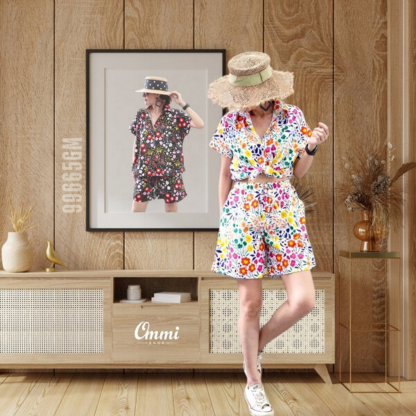 Ommishop 99665GM ชุดเซ็ท เสื้อคอปก และกางเกงขาสั้น Cotton Japan 100% (Bonus)[99665]