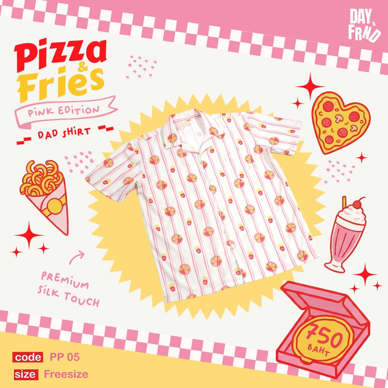 (พร้อมส่งPizza in Pink Dad shirt PP05