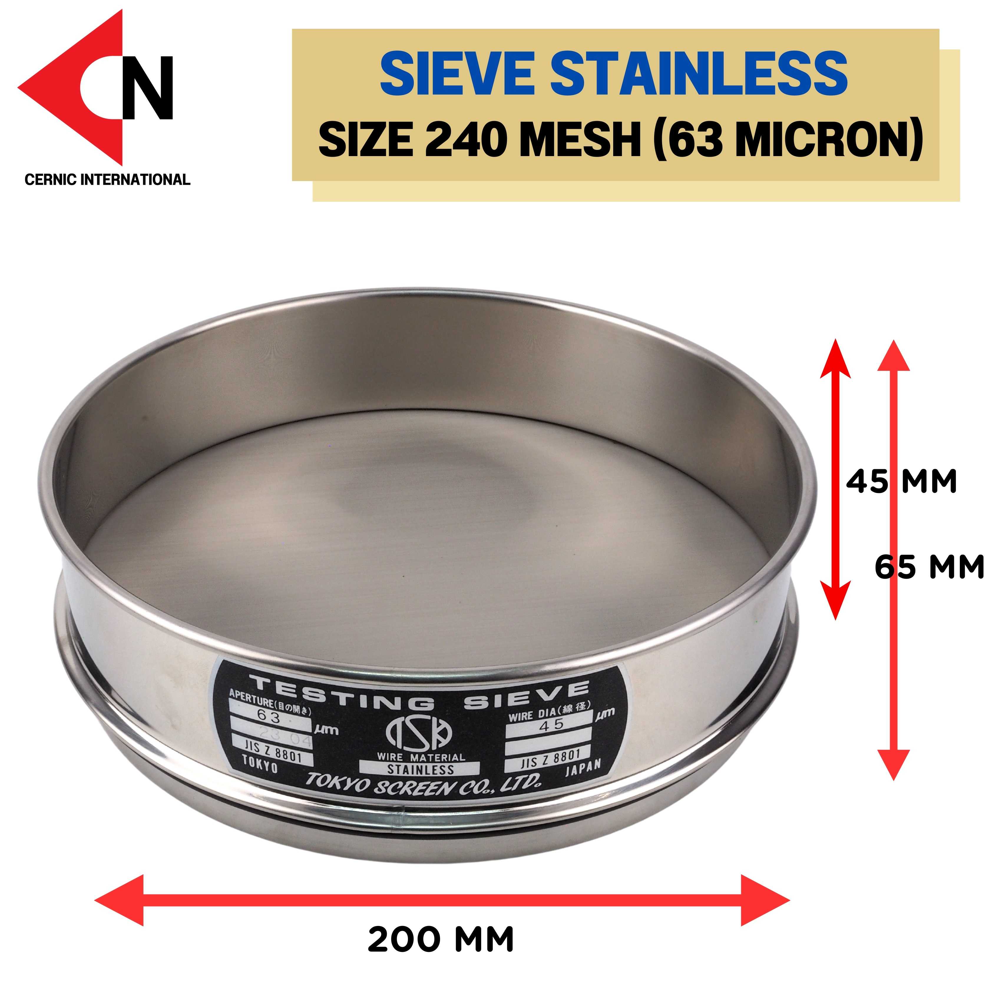 SIEVE STAINLESS ตะแกรงร่อนสารเคมี ความละเอียด 240 MESH