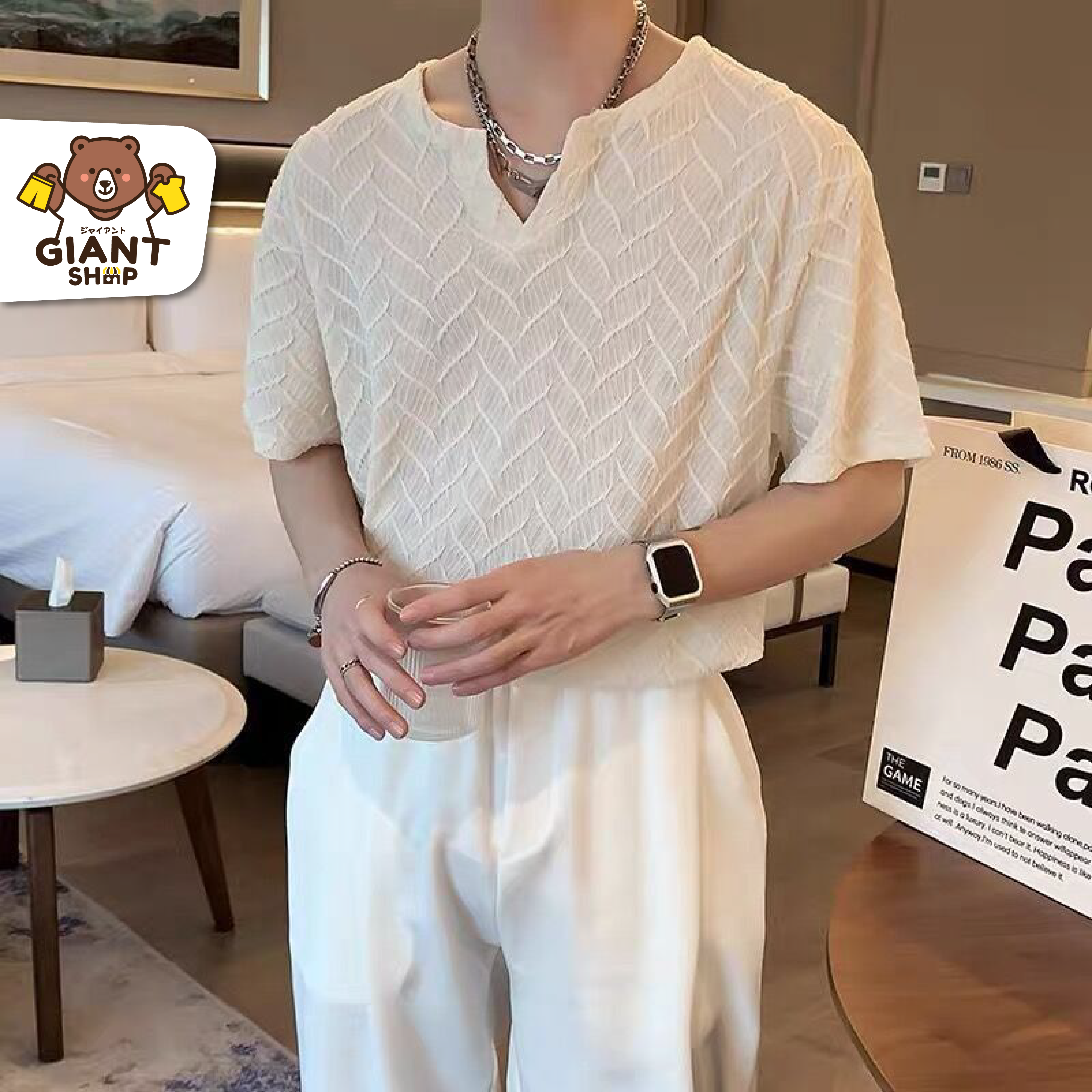 GIANTSHOP เสื้อยืด แขนสั้น 2 สีเรียบง่าย (C-320)