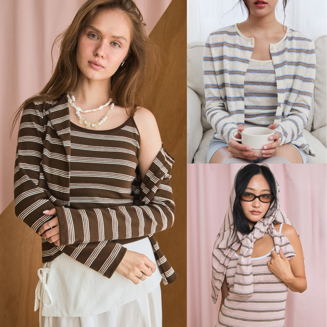 Lina Two-Piece Set – Stripe Knit Top & Cardigan