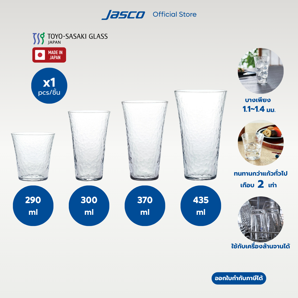 Toyo-Sasaki  แก้วน้ำ ทรงเทเปอร์ Tapered glass, Usuyo, Hard Strong (ราคาต่อ 1 ชิ้น) #TMB-K