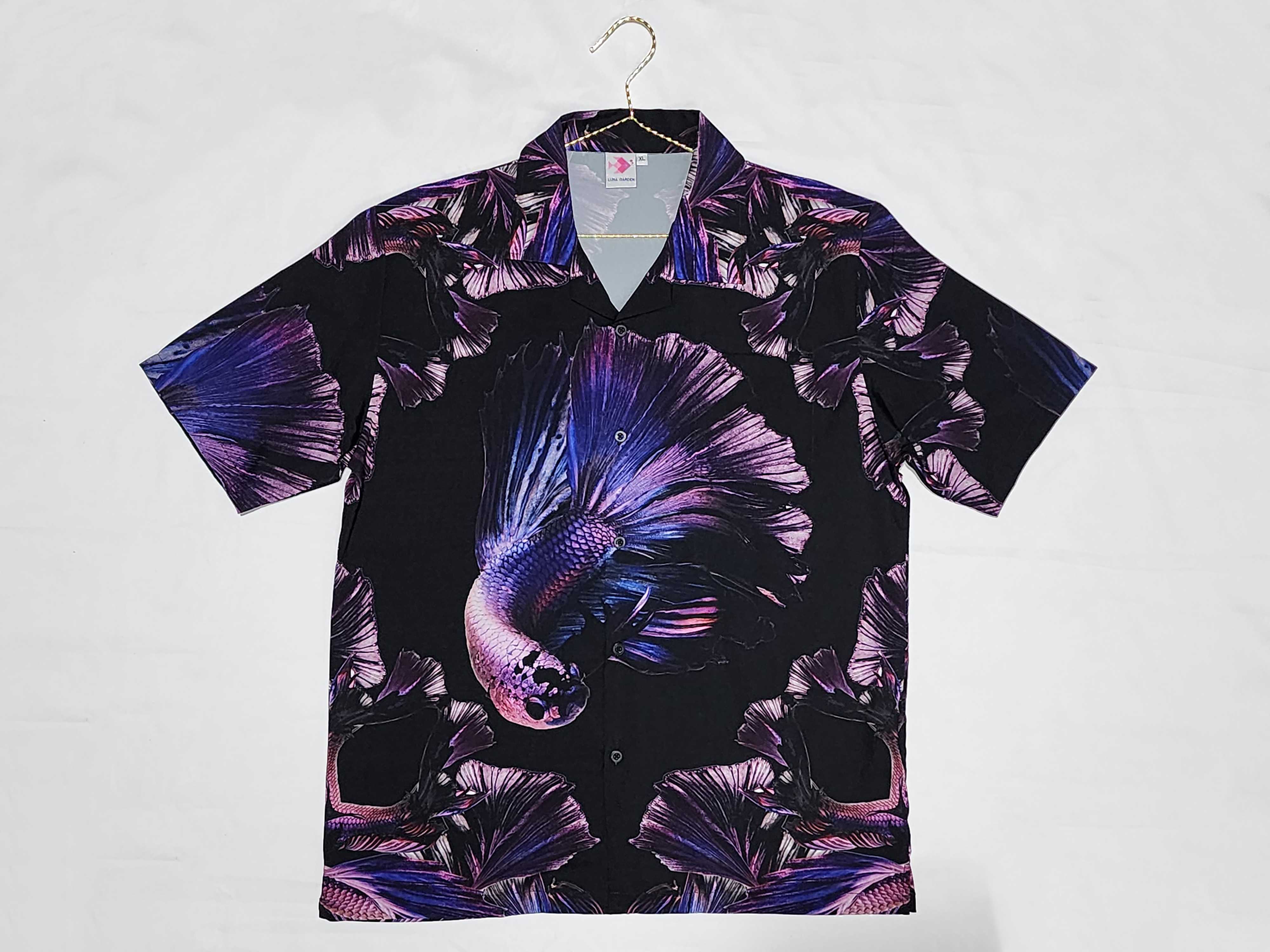 Purple Black Halfmoon Betta Hawaii Shirt 2 - Black/Purple