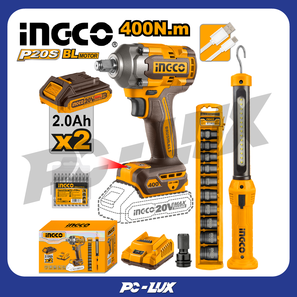 INGCO Combo Set ชุดบล็อคกระแทก + ไฟ USB COSLI23048